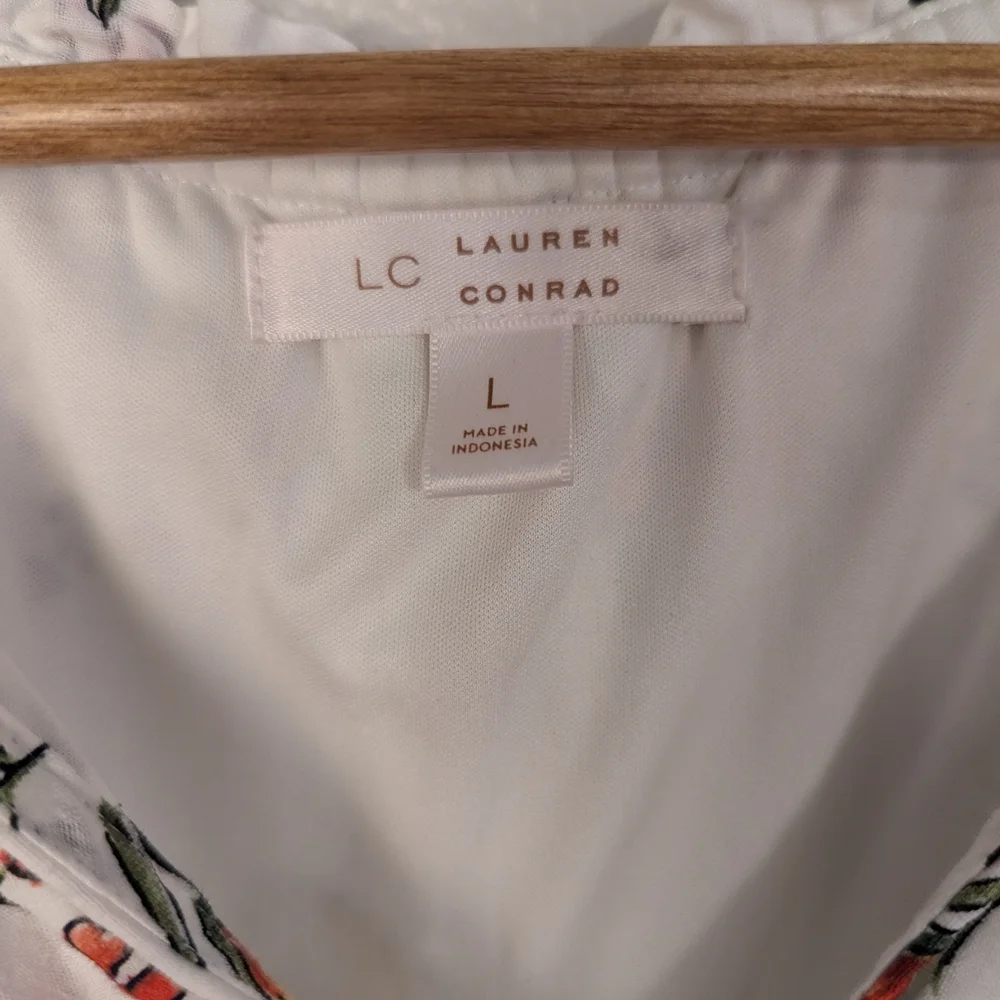 LC Lauren Conrad Floral Cotton Dress - White, Red Vintage Look - Picture 4 of 6